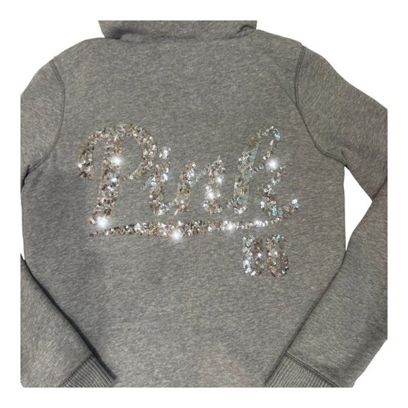 PINK Victoria's Secret Faux Fur Blinged out Full Zip Hoodie, RARE, XS, Grey, EUC - Picture 7 of 10